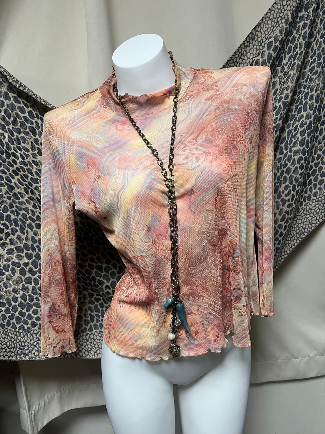 페이즐리 오리엔탈 멀티컬러 메쉬 탑 상품이미지2