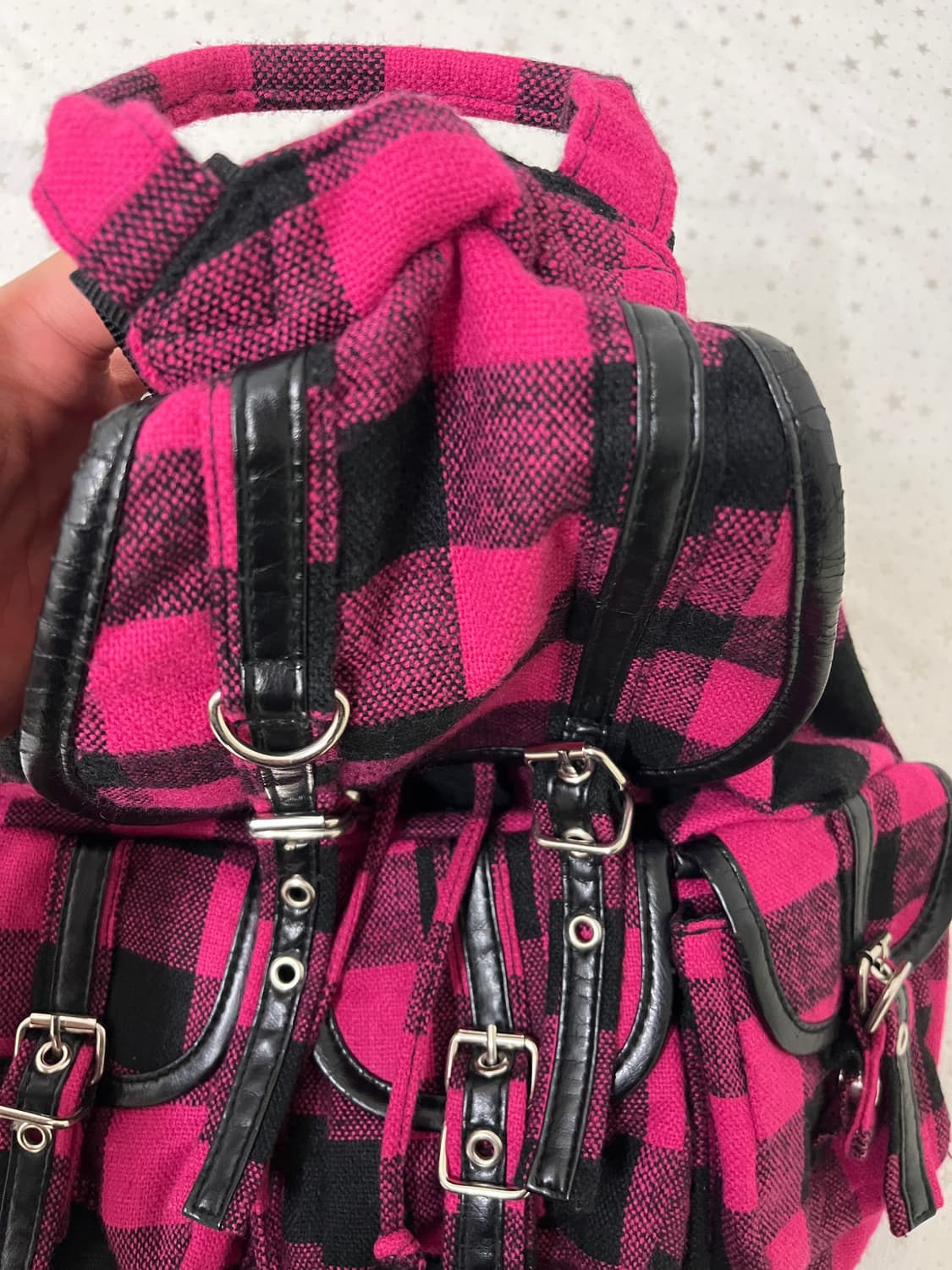 핫핑크 체크 모리걸 백팩 💕 상품이미지6