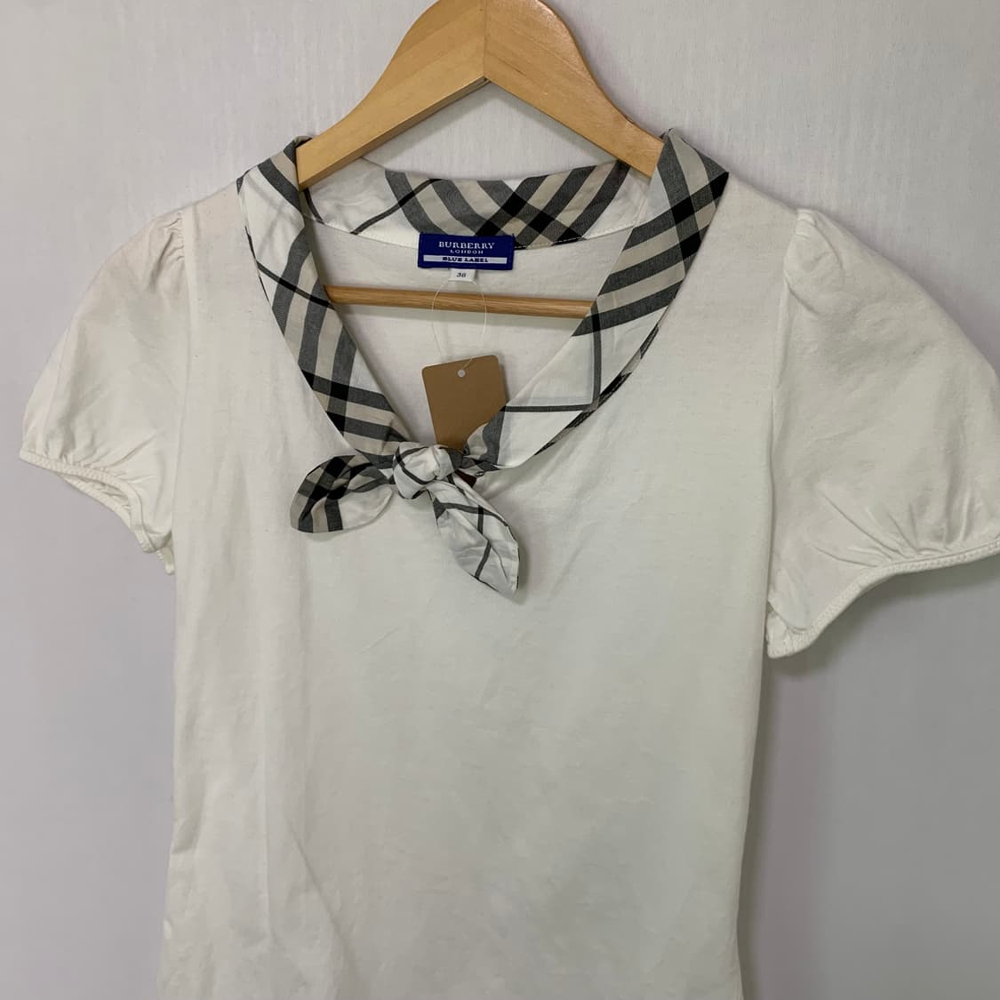 버버리 세일러 퍼프 소매 반팔 티셔츠 블라우스 아이보리 딱붙 상품이미지8