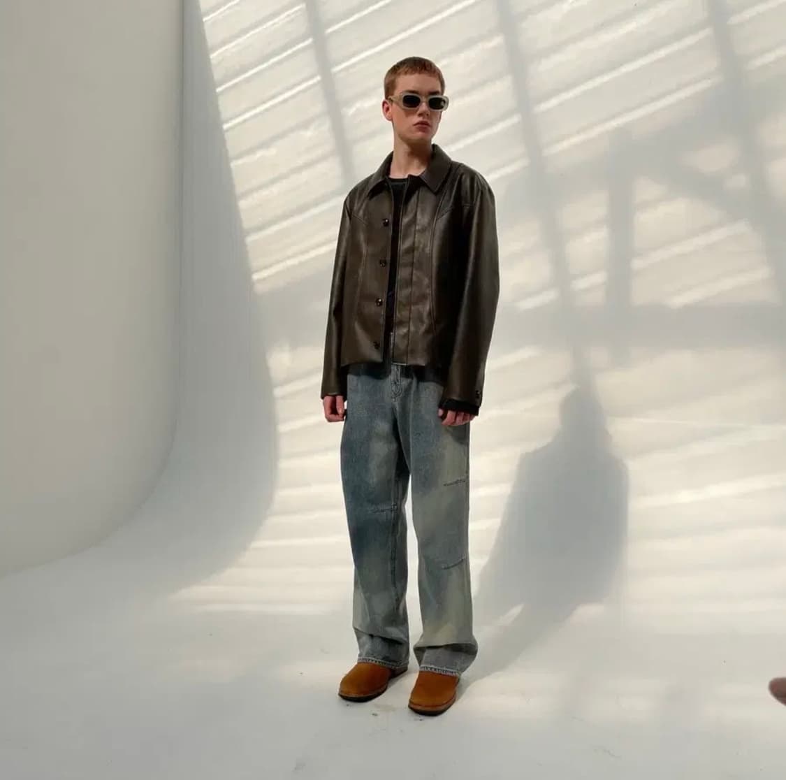 Parts 파츠 커브드 레더 히든자켓 브라운 L사이즈 상품이미지2