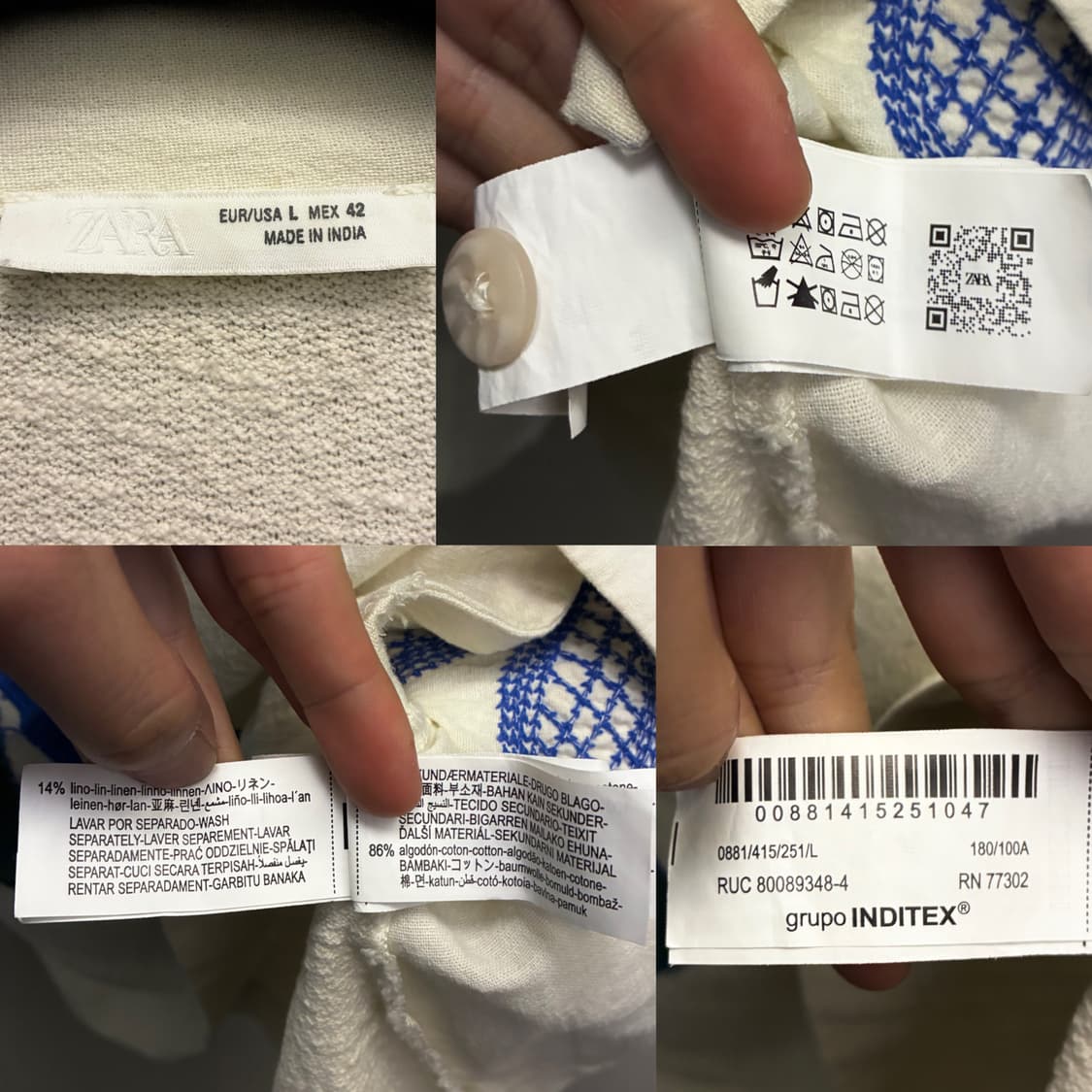 (L/103)ZARA 자라 리넨 플라워 패치 자수 오픈카라셔츠 상품이미지9