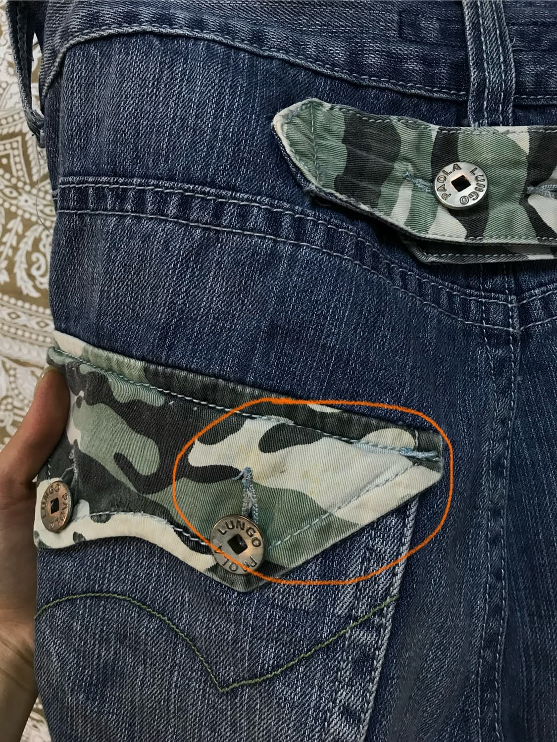 신치백 카모 디테일 데님반바지  상품이미지7