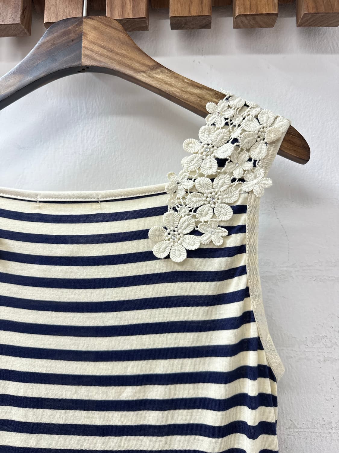 일본빈티지 Axes Femme 플라워 크로쉐 레이스 스트라이프 슬리브리스 상품이미지6