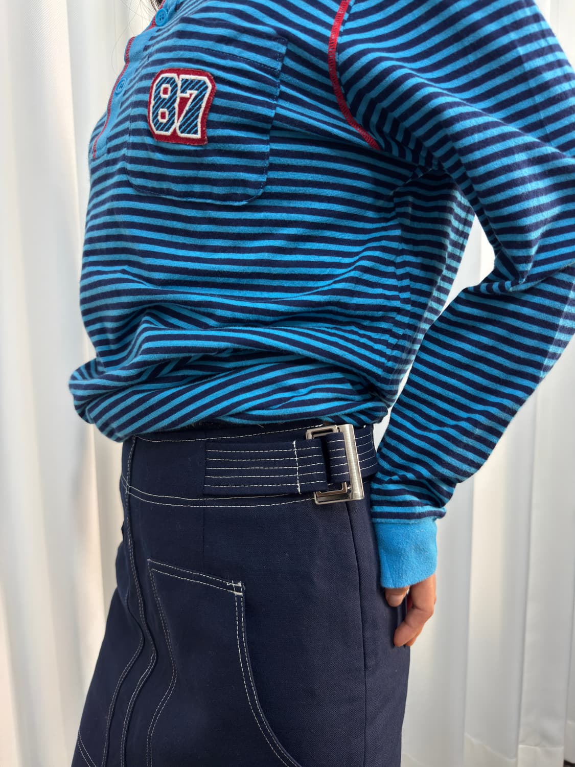 dressterior navy stitch belt midi skirt 상품이미지7