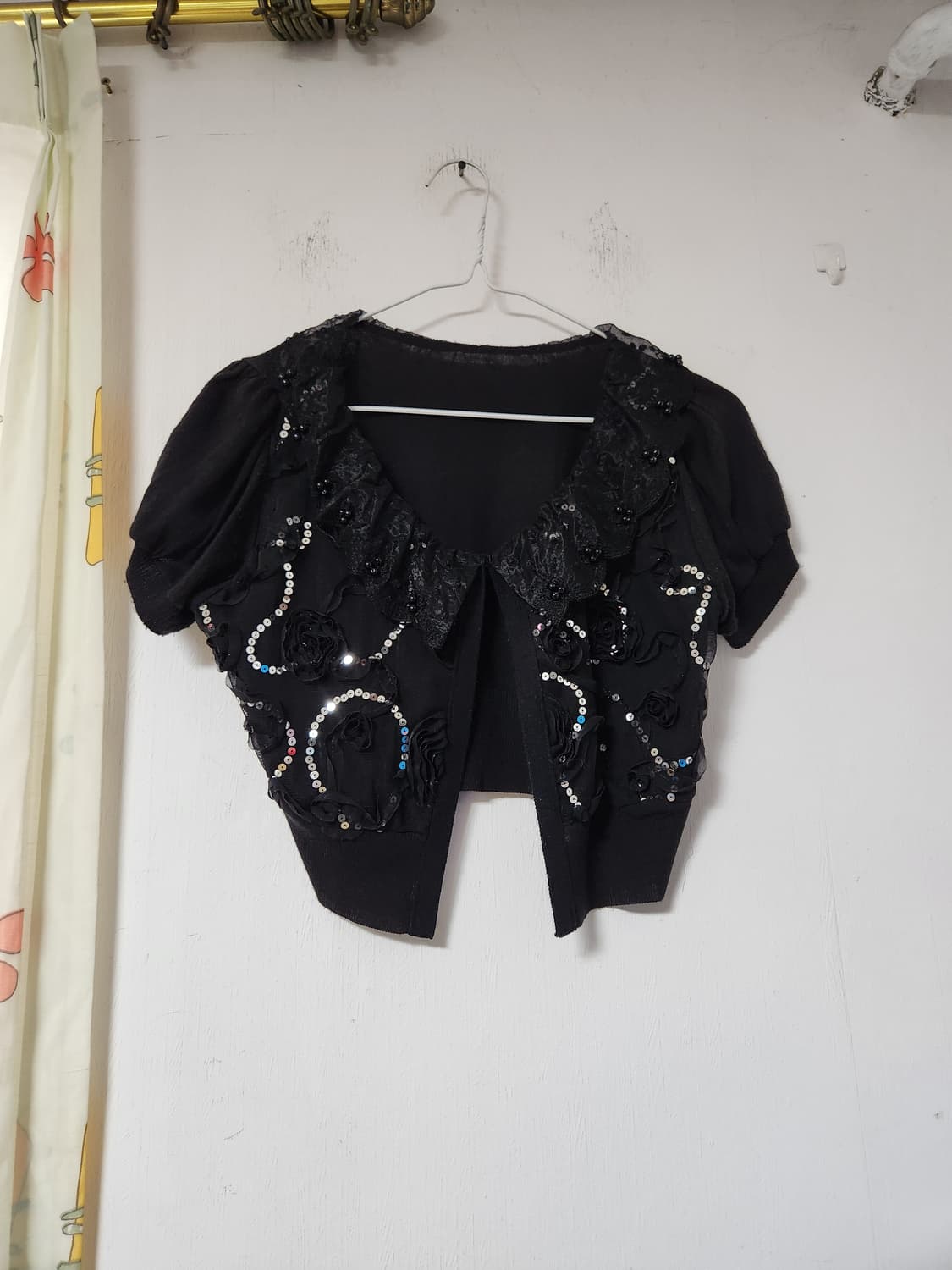 블랙 스팽글 레이스 장식 볼레로 가디건 S 상품이미지1