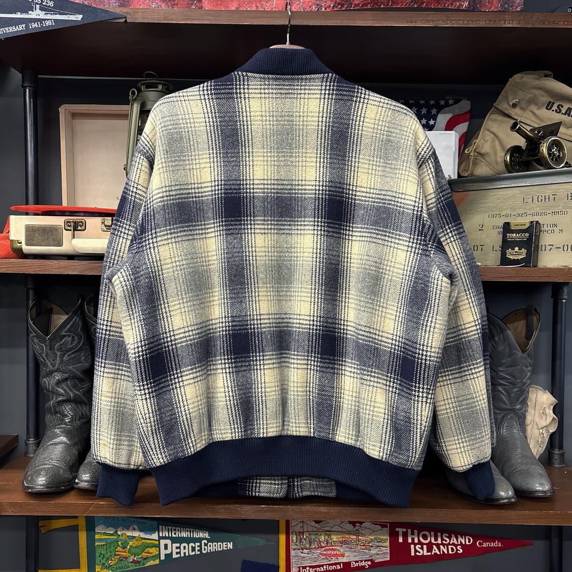 90s 서광 라코스테 글렌체크 퓨어울 블루종 자켓 N618 상품이미지2