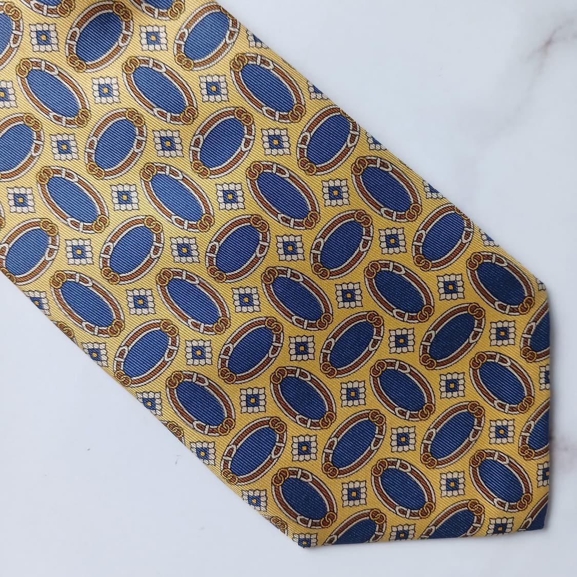 펜디 실크 옐로우 오벌 패턴 넥타이 9.2cm A+등급 G28 상품이미지7