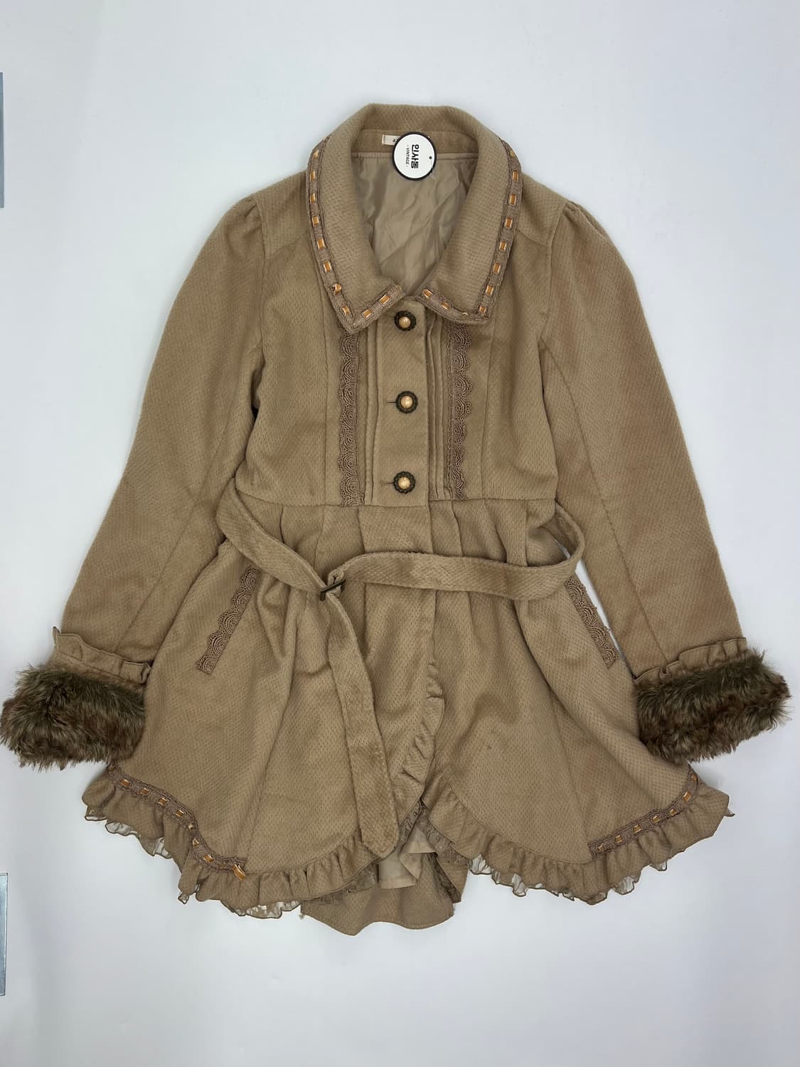 엑시즈팜 레이스 퍼 디테일 롱 자켓 상품이미지1