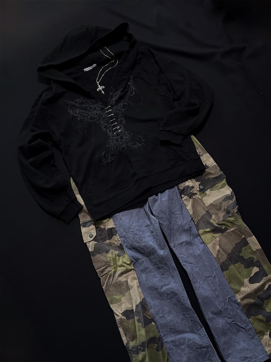3set) 브이넥 포켓 후드/카모 두붙바/십자가 고딕 목걸이 세트 상품이미지3