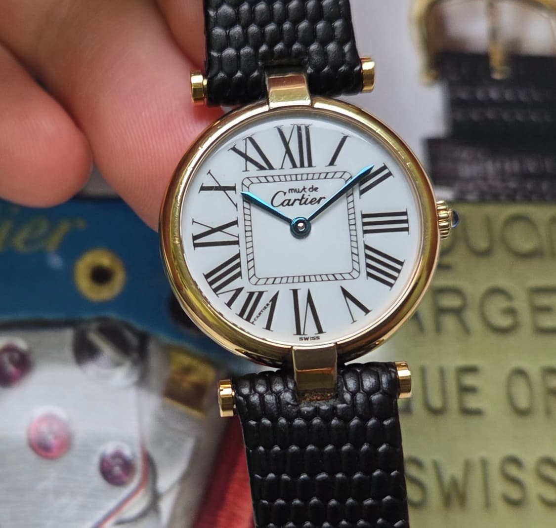 빈티지 까르띠에 머스트드 방돔 화이트로만 블루핸즈 쿼츠 여성용 (감정서  상품이미지9
