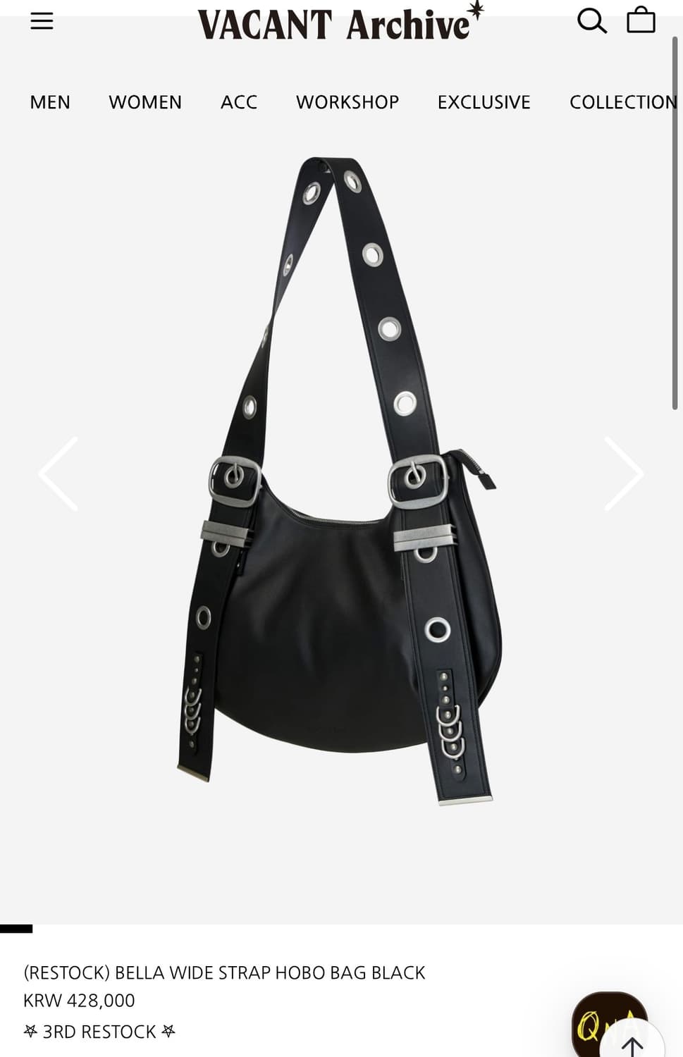 베이컨트아카이브 벨라 와이드 스트랩 호보백 블랙 상품이미지2