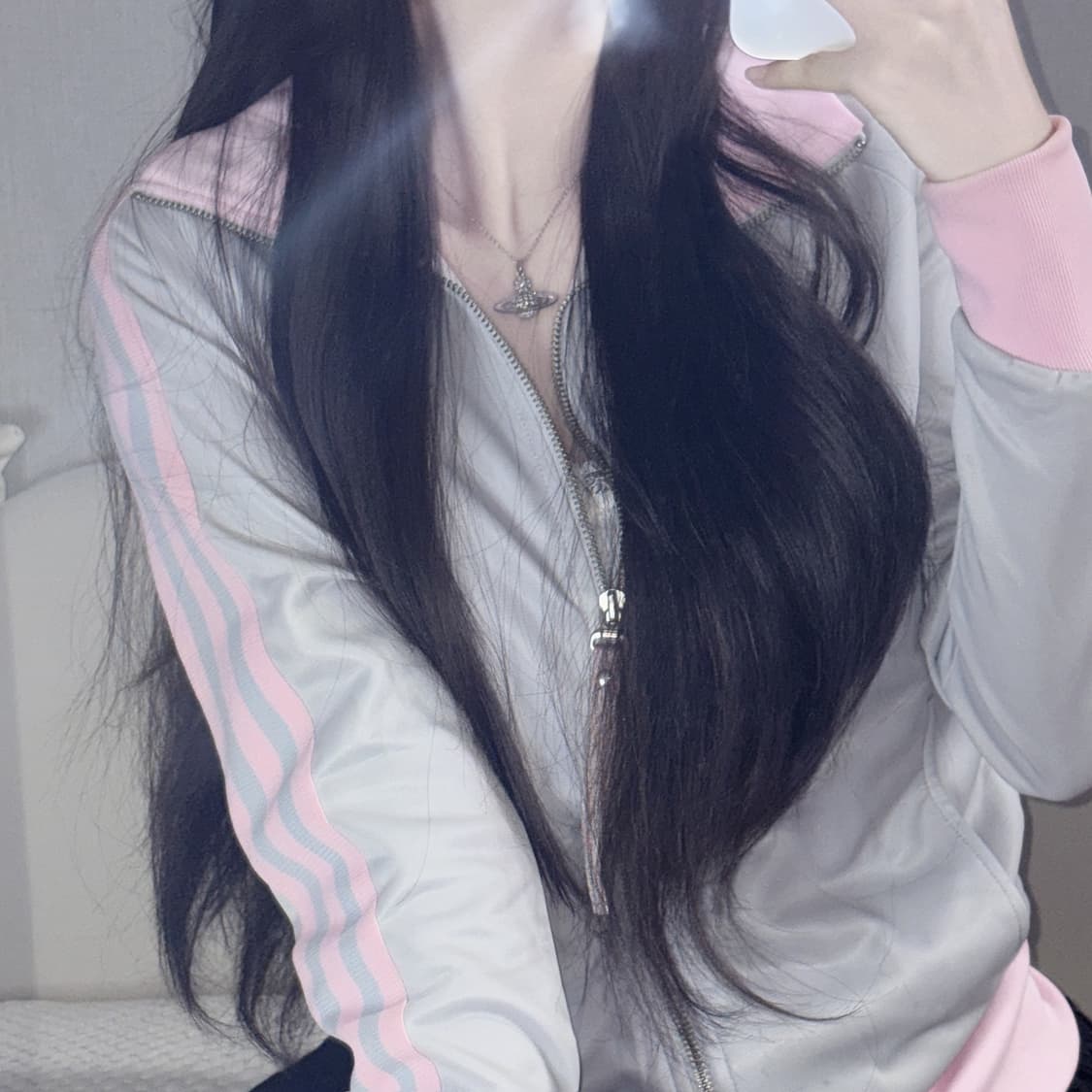 이코빈티지 아디다스 대대장급 핑크 그레이 회핑 트랙탑 L 상품이미지3