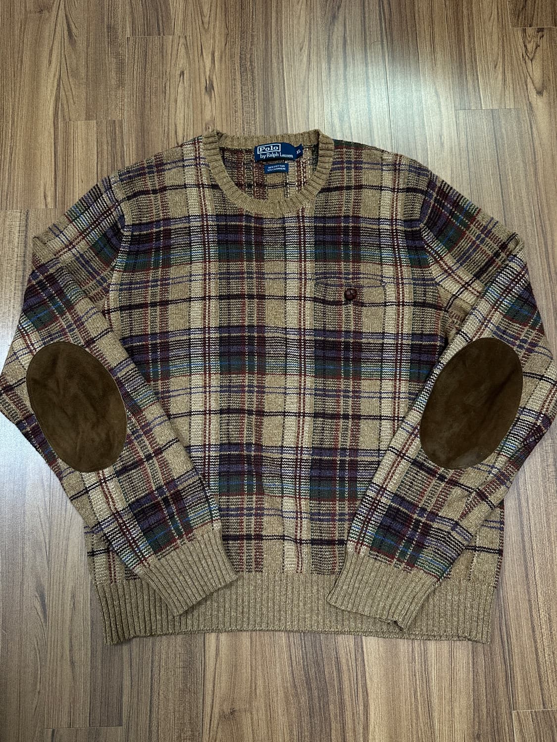 폴로 랄프로렌 엘보우패치 캐시미어 체크 스웨터 XL(loose 100)  상품이미지1
