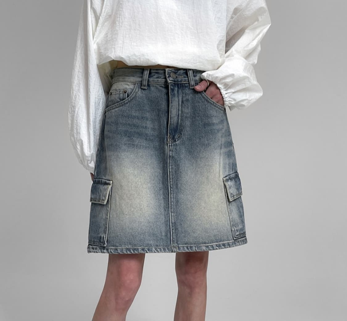 블랙업 이파 데님 카고 미디스커트 상품이미지1
