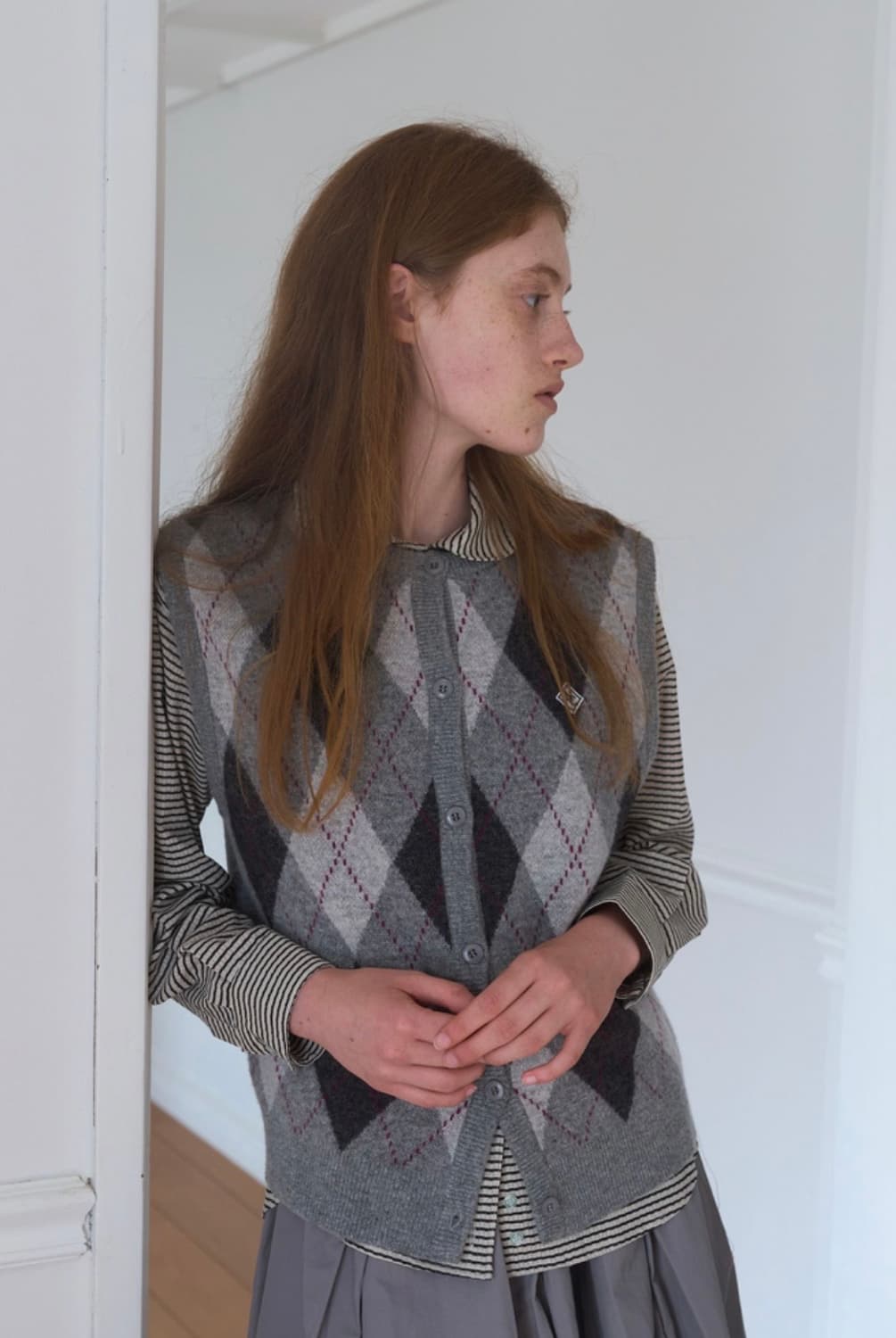 아가일 니트 베스트 멜란지 그레이 상품이미지3