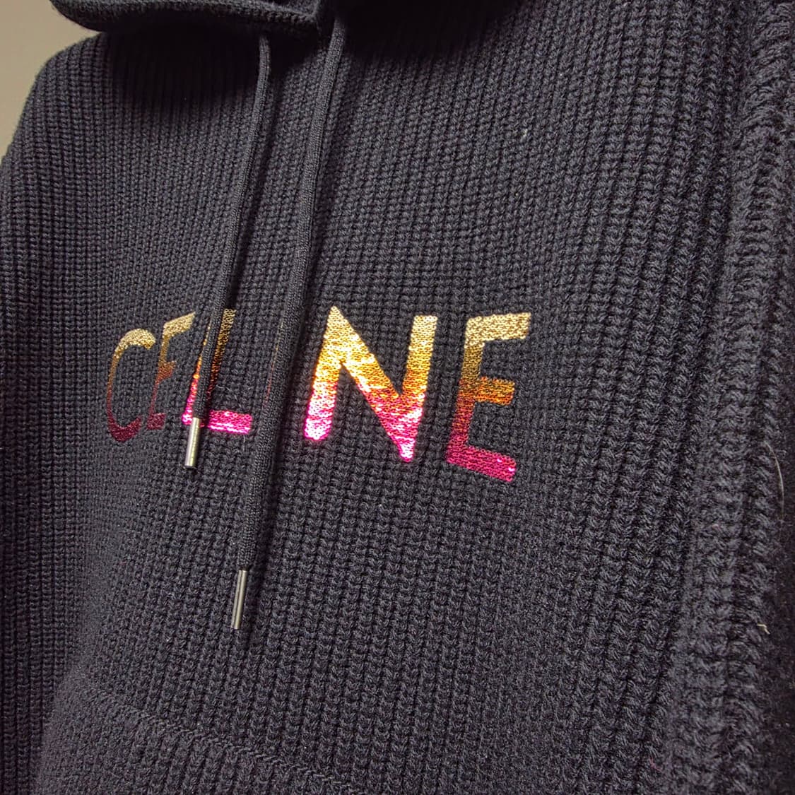 {Xs}[실측M~L]셀린느 리브드 니트 후드티 상품이미지2