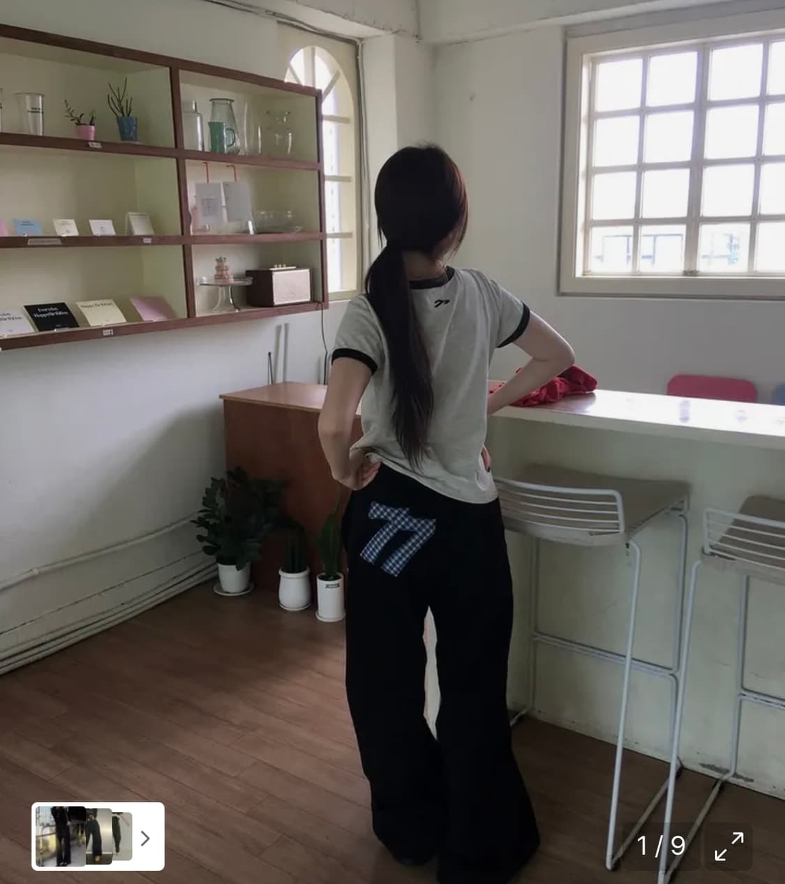 탄산마그네슘 77 아플리케 팬츠 블랙 상품이미지1