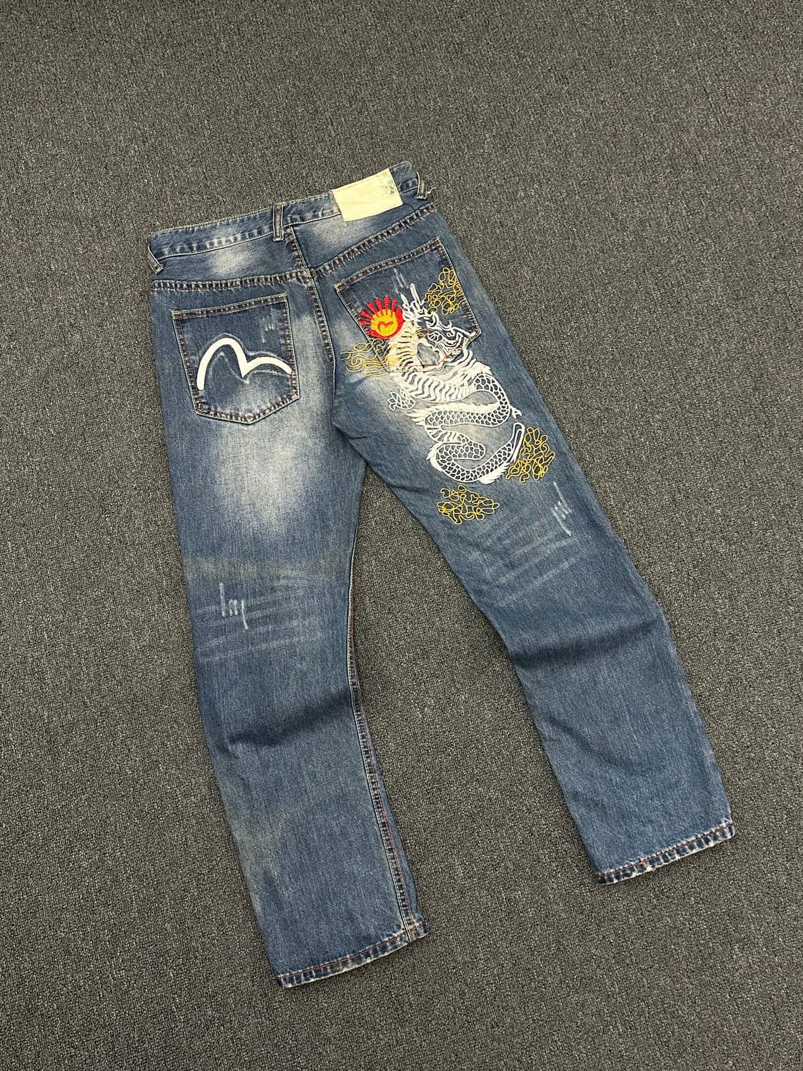 OS)에비수 빈티지 드래곤 자수 데님팬츠 상품이미지2