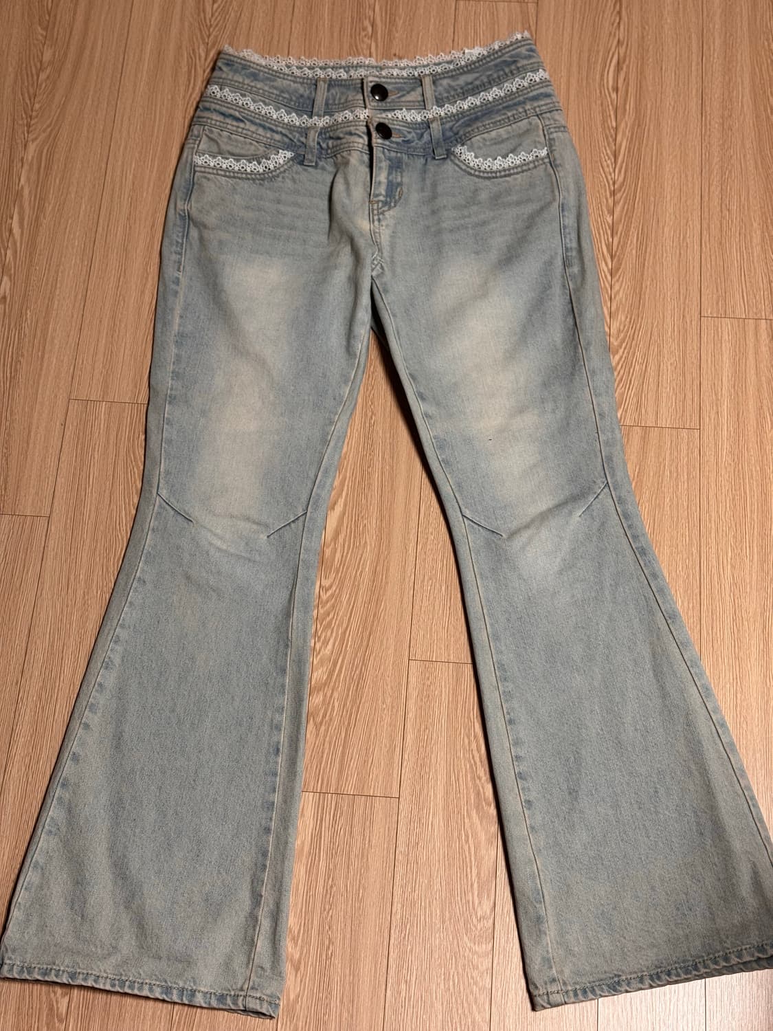 스컬프터 더블 웨이스트 부츠컷 데님 아이스 M 팝니다 상품이미지1