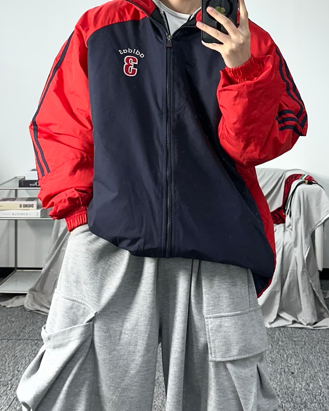 아디다스 3 90s 레드 네이비 점퍼 XL 상품이미지3