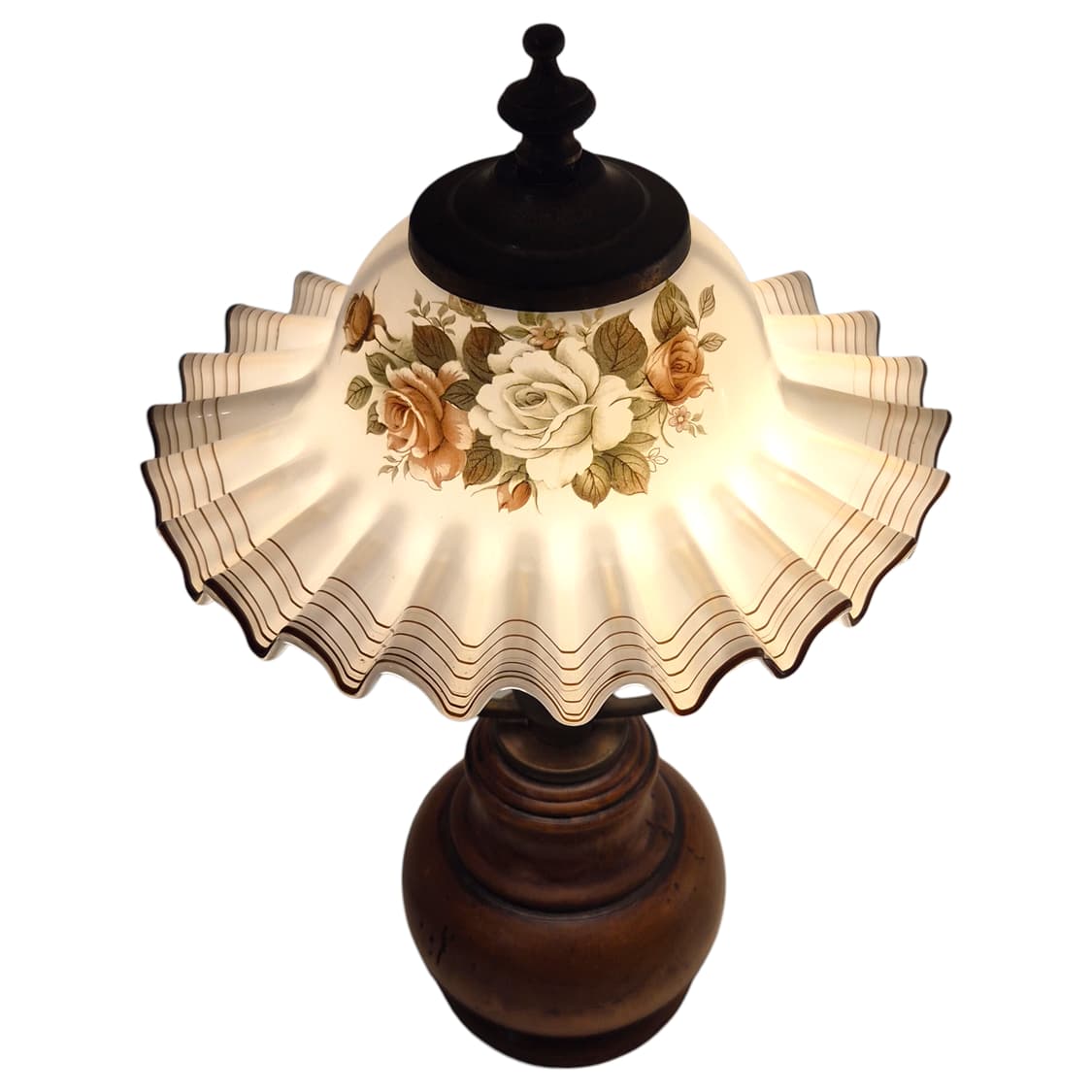 70s 엔틱 밀크글라스 플리츠 우드 스탠드 상품이미지1