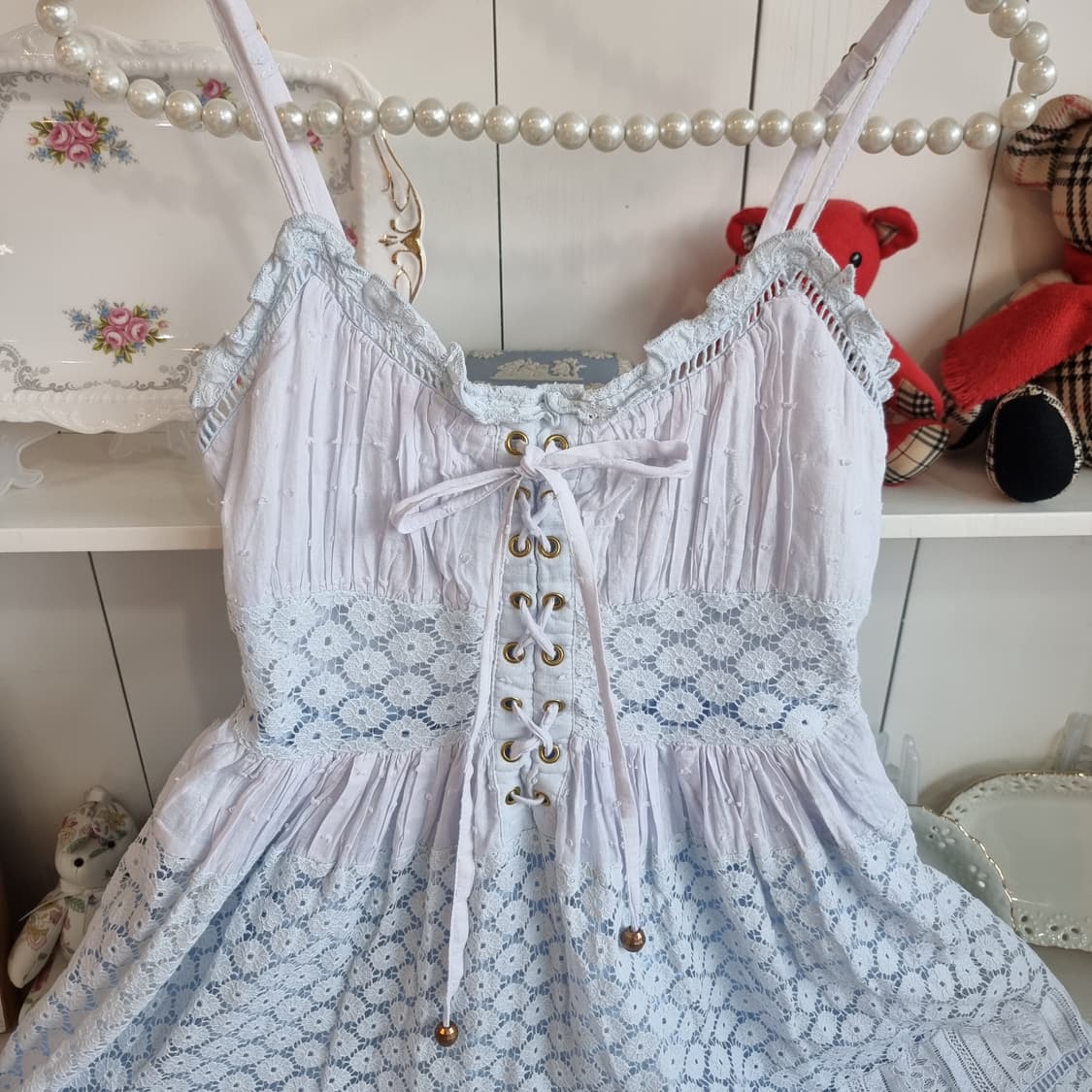 리즈리사(Liz Lisa) 하늘빛 레이스업 뷔스티에 미니원피스 상품이미지6