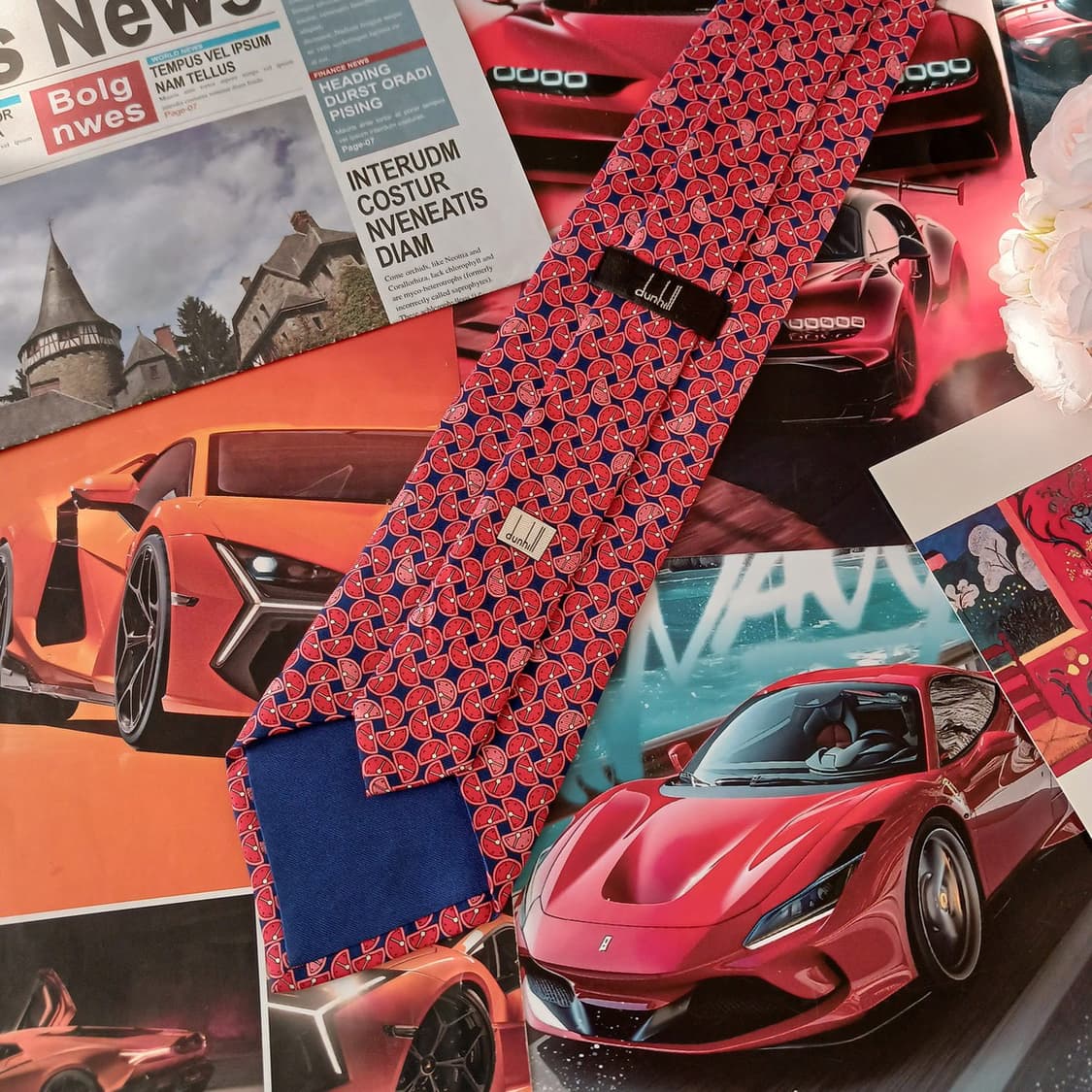 던힐 실크 레드&네이비 과일 시계 넥타이 9.6cm A+등급 A19034 상품이미지4