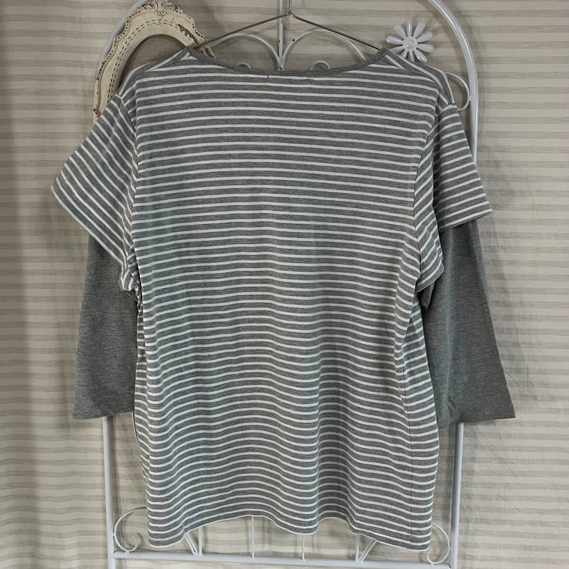 빈티지 그레이 리본 스트라이프 티셔츠 819 y2k 스트릿 모리 갸루 일 상품이미지2