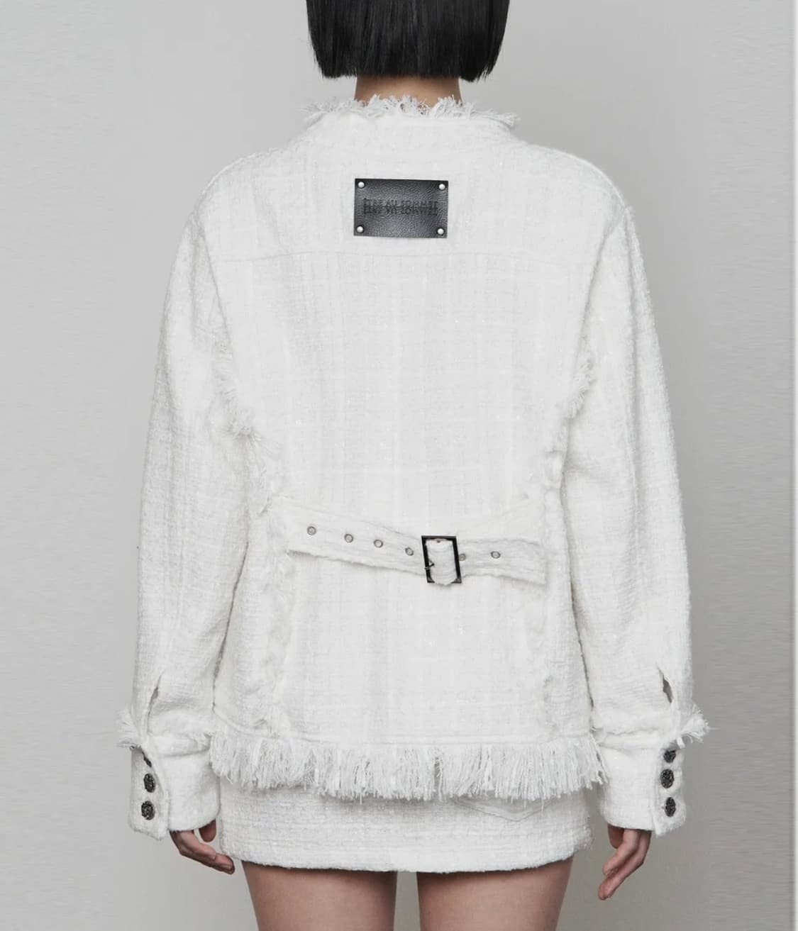 에트오소메 백벨트 포켓 오버핏 트위드 자켓 화이트  상품이미지2