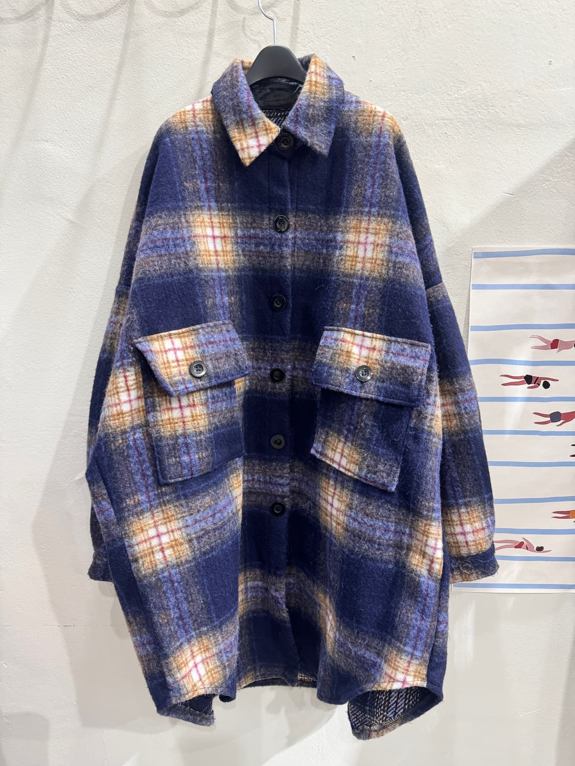 vintage 모헤어 오버핏 롱 체크코트 상품이미지1