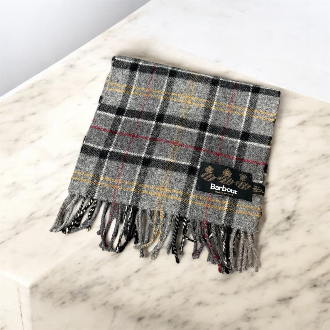 바버 프린지드 그레이 타르탄 램스울 머플러 상품이미지3