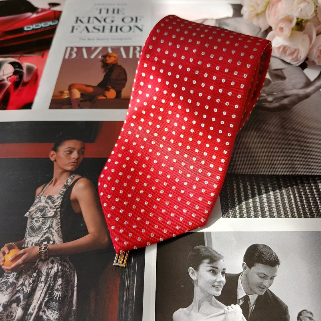 DAKS 닥스 실크 레드 도트 패턴 넥타이 8cm A+등급 A19868 상품이미지3