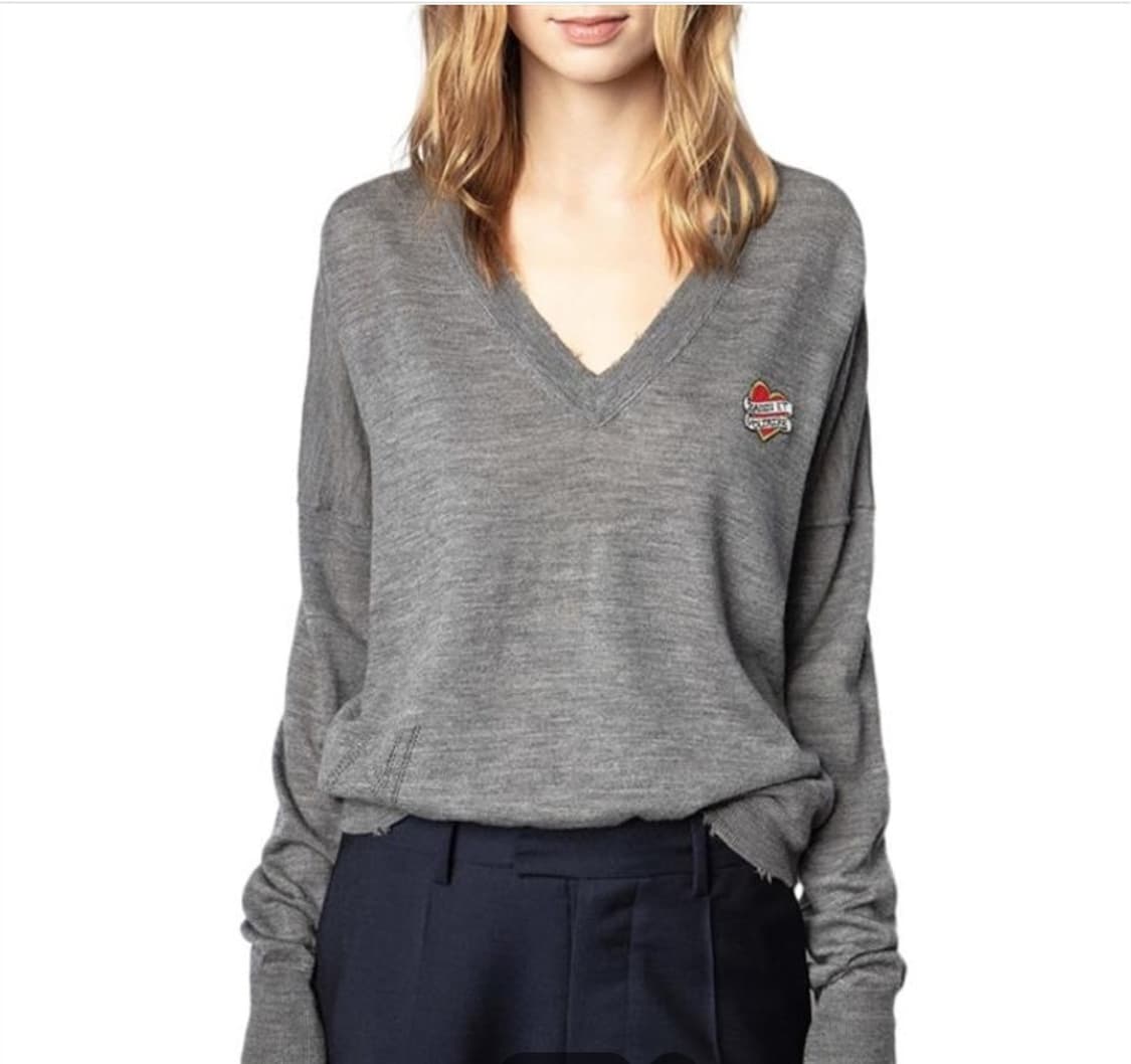 쟈딕앤볼테르 브륌 러브 하트 패치 브이넥 메리노 울 니트 XS사이즈 상품이미지1