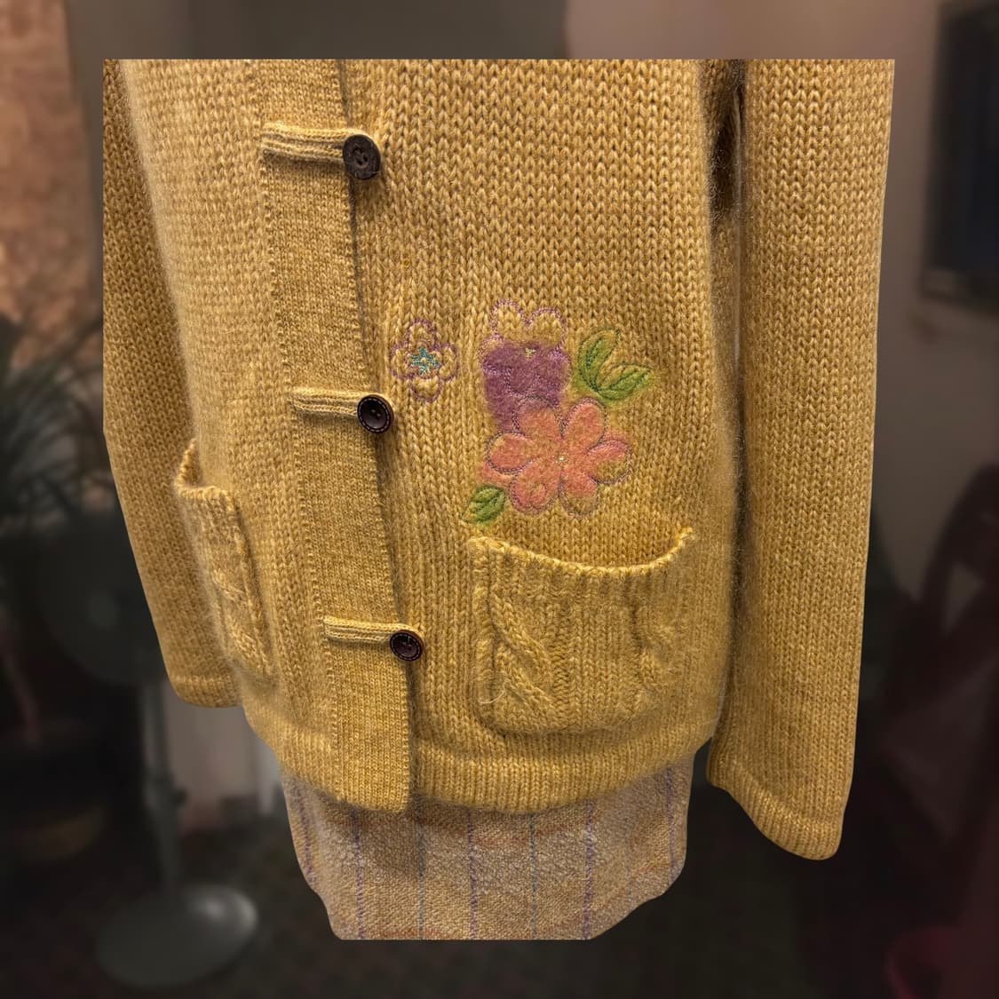 빈티지 모리걸 울혼방 머스타드 후드 니트 코트 가디건 상품이미지9