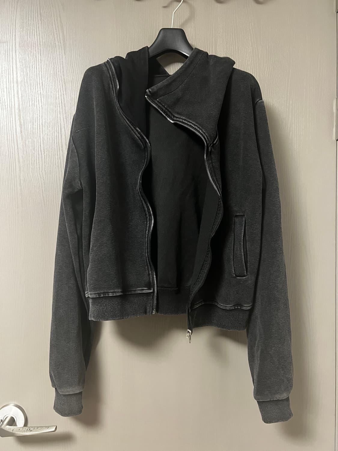 새상품 빈티지 워싱 사선 집업 크롭 후드티 상품이미지3