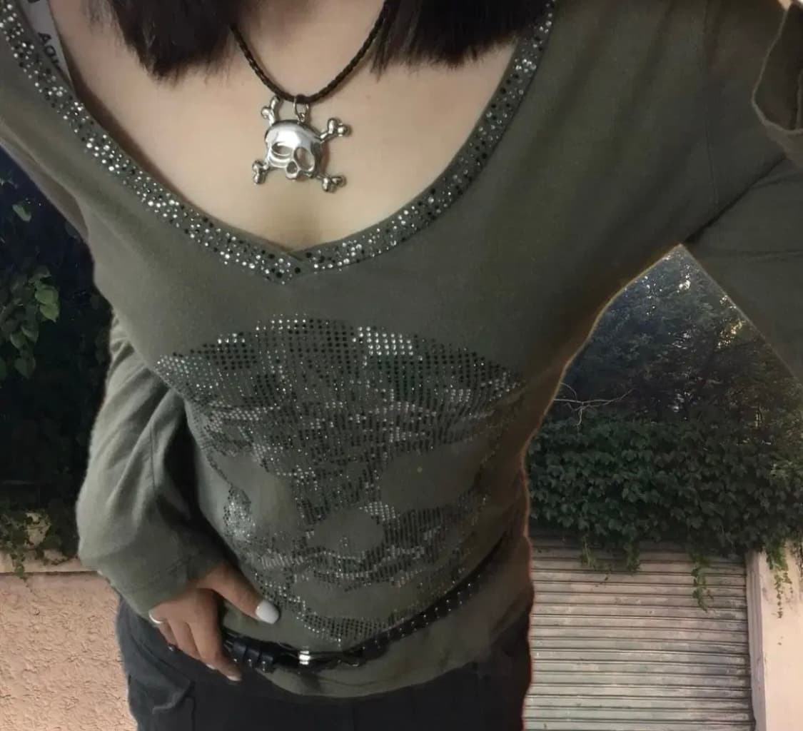 아케호무 빈티지 해골 롱슬리브 y2k punk 상품이미지2