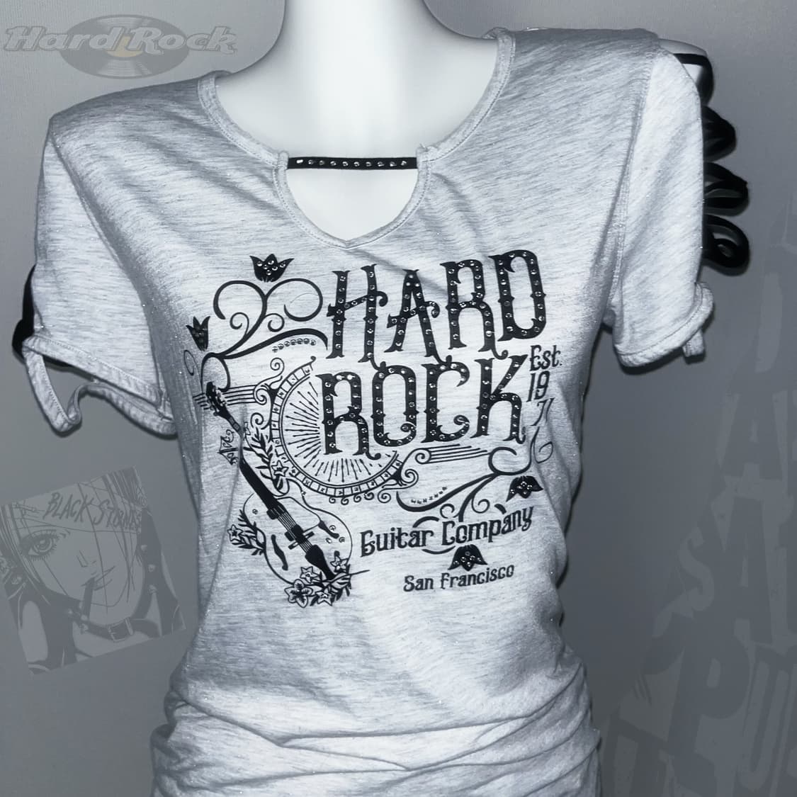 Hard Rock 00s 숄더 레이스업 와투케 갸루 반팔티 상품이미지2