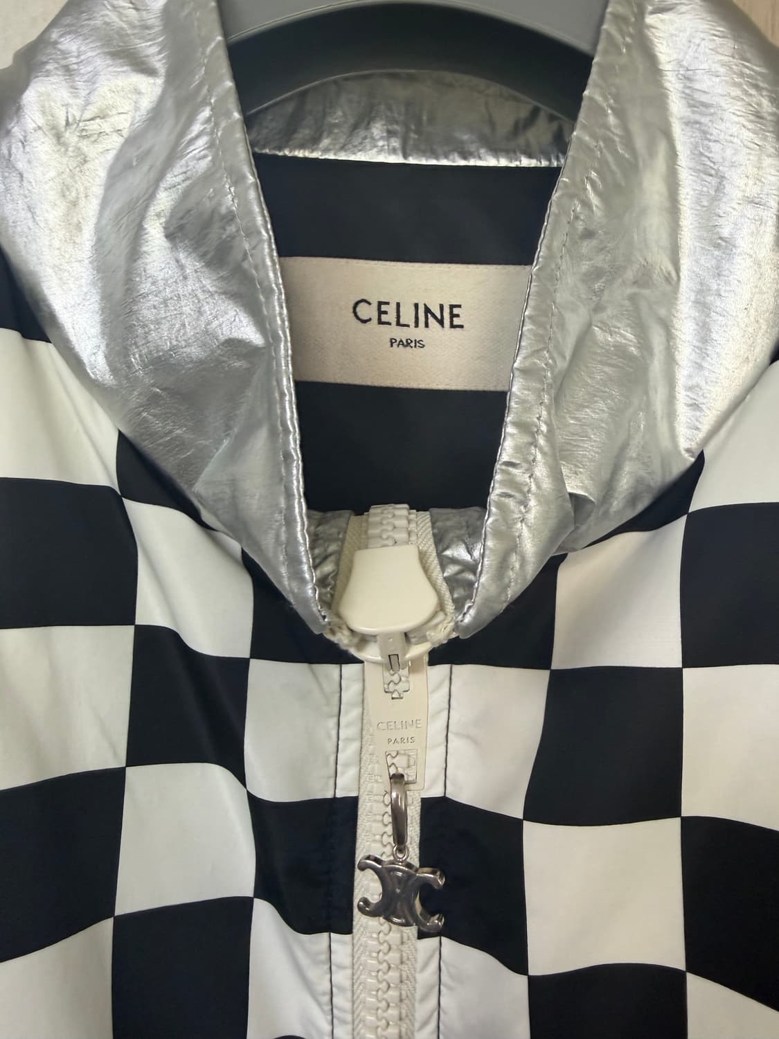 [52] 셀린느 체커보드 라미네이트 실버블록 오버 자켓 상품이미지3