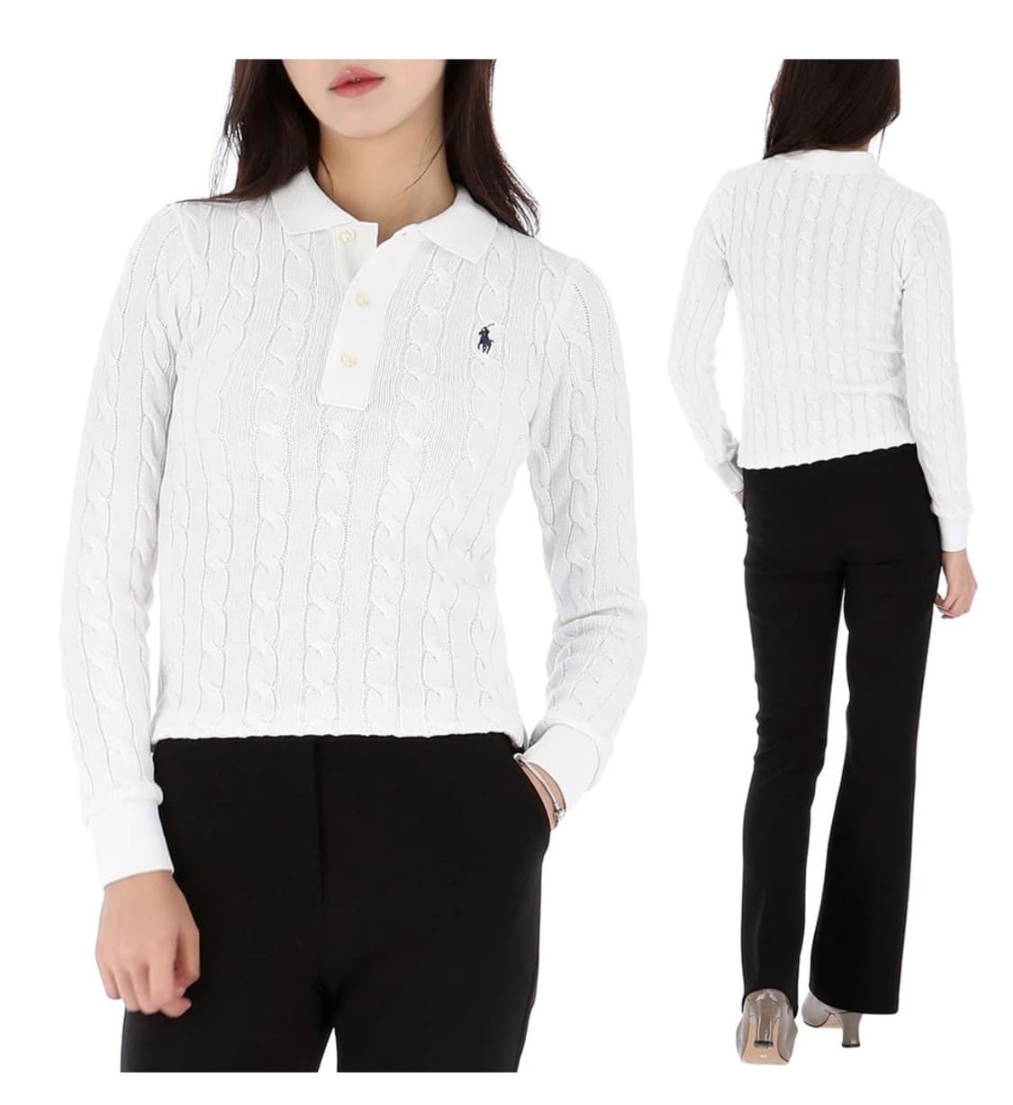새상품 폴로 여성 케이블니트 포니 로고 롱슬리브 니트 XS 화이트 상품이미지3