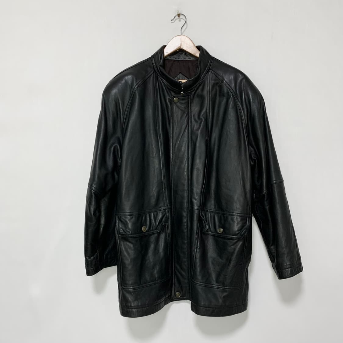 빈티지 블랙 루즈핏 양가죽 리얼레더 자켓 남성 L 남녀공용 하프코트 상품이미지3