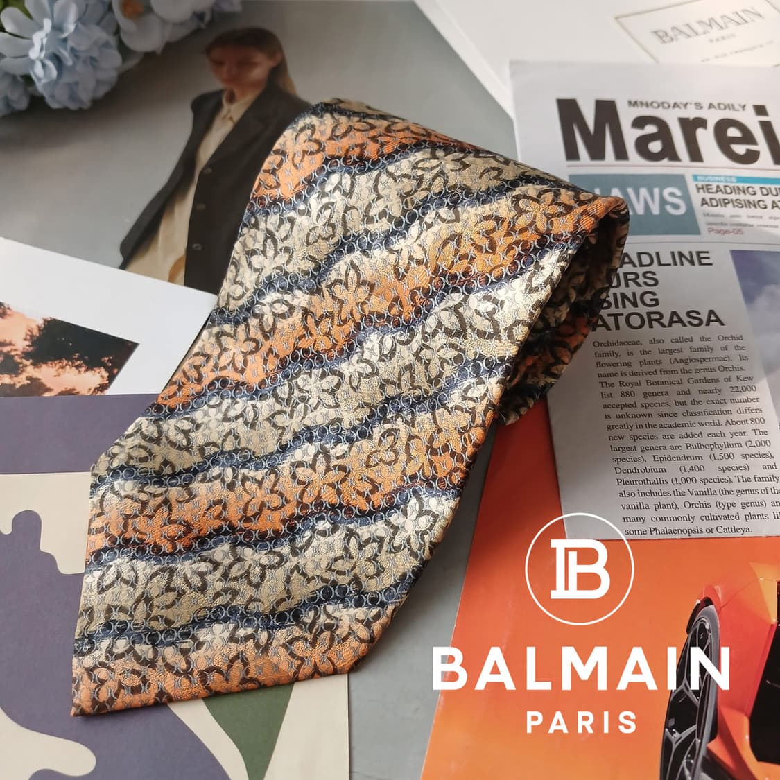 발망 실크 브라운 믹스 패턴 넥타이 9.4cm A+~A등급 A19256
 상품이미지2