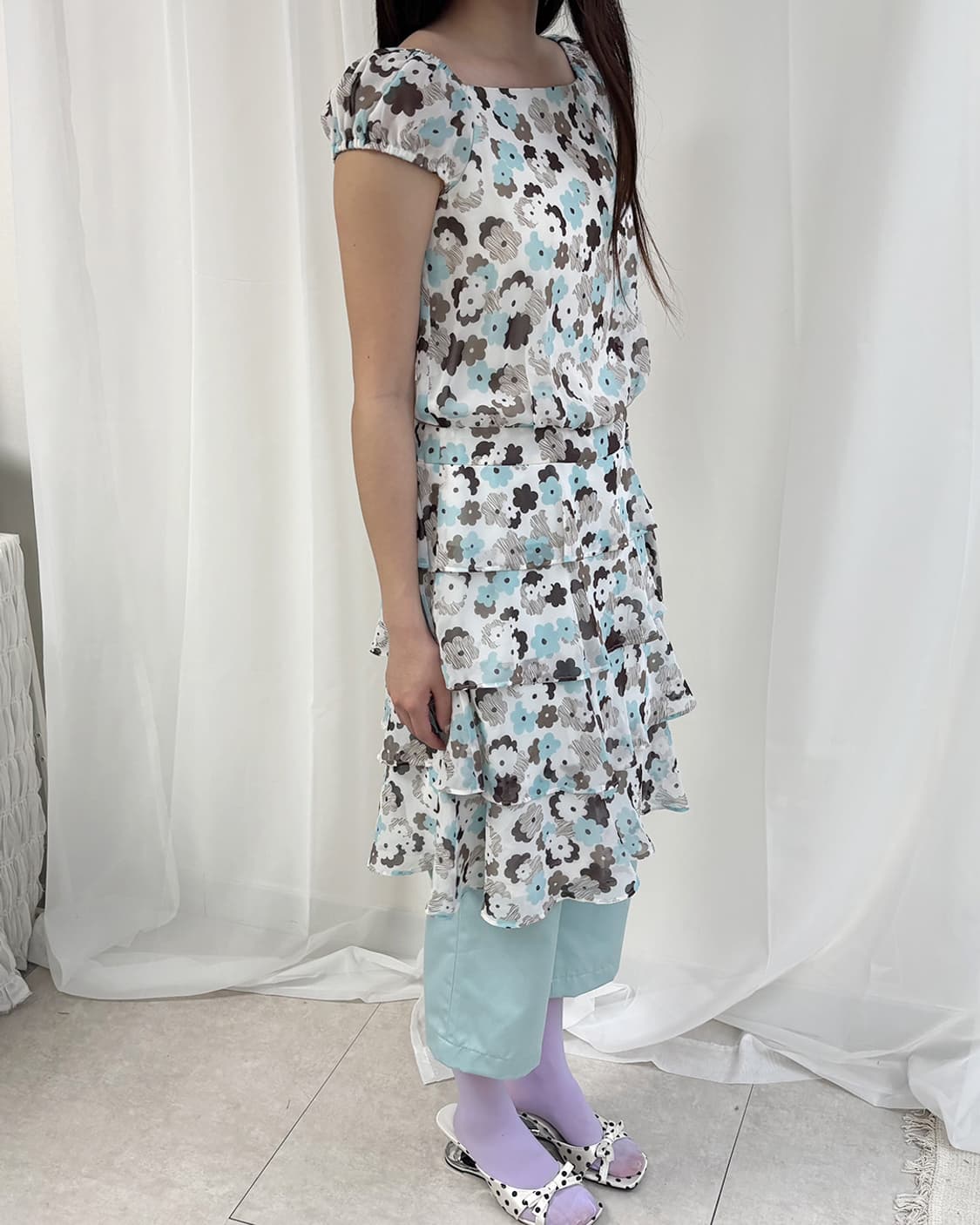 m's gracy민트 초코 플로럴 티어드 원피스 상품이미지2