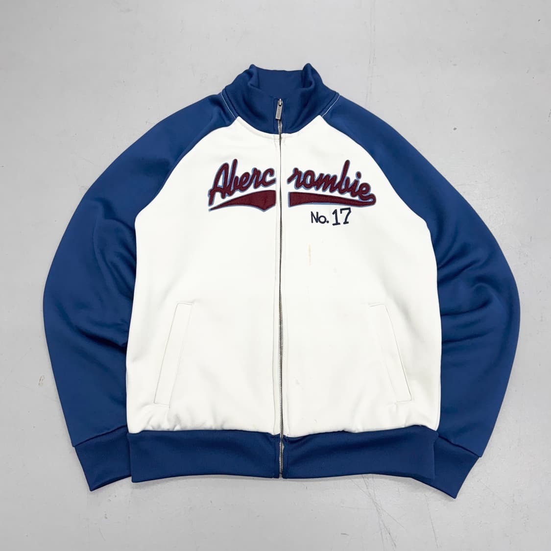 아베크롬비 Y2K 아치로고 화이트 블루 배색 코튼 집업 상품이미지2