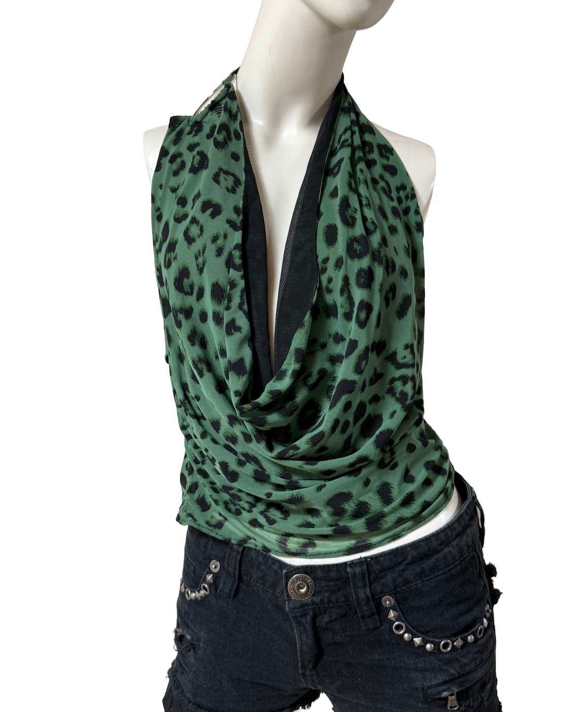 빈티지 갸루st y2k 그린 레오파드 홀터 탑 상품이미지1