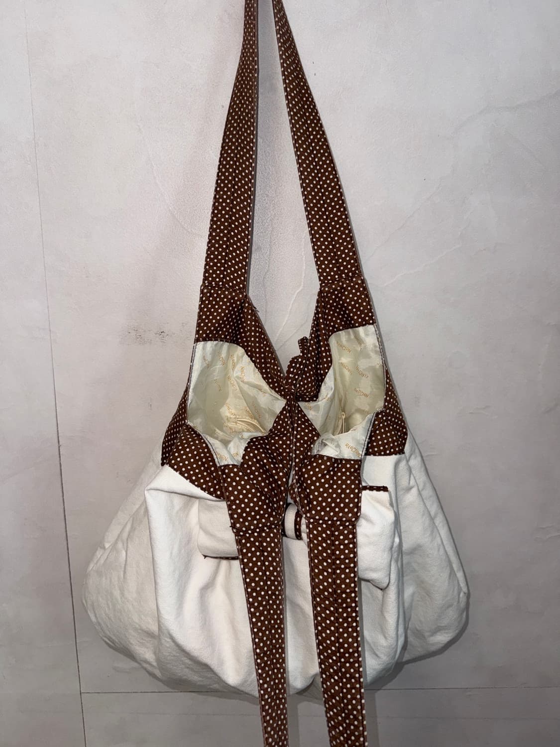 White brown dot ribbon tote bag 상품이미지4