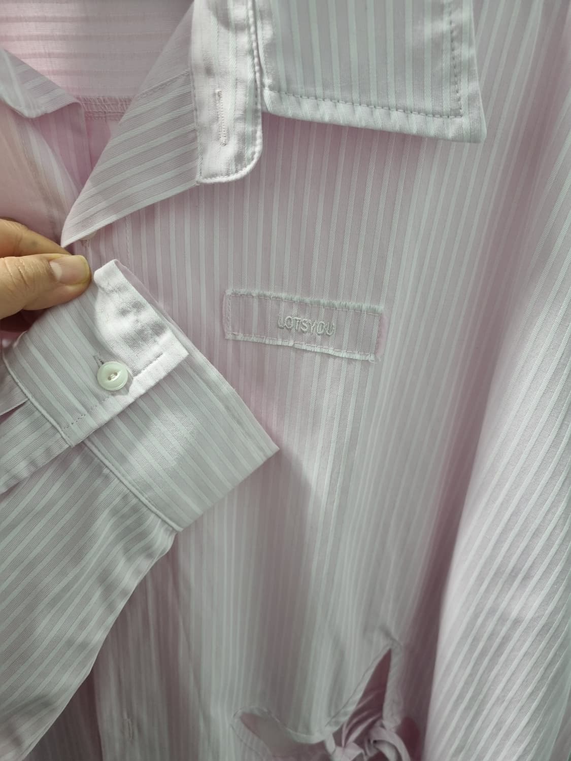 LOTSYOU 핑크 스트라이프 셔츠 레이스업 상품이미지6
