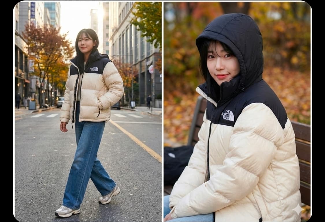 [노스페이스] 화이트라벨 눕시 온볼 패딩 크림 블랙 85(XS) 실측 M 상품이미지3