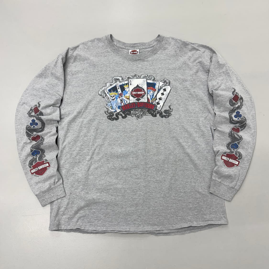 할리데이비슨 스컬 해골 트럼프카드 연기 롱슬리브 상품이미지3