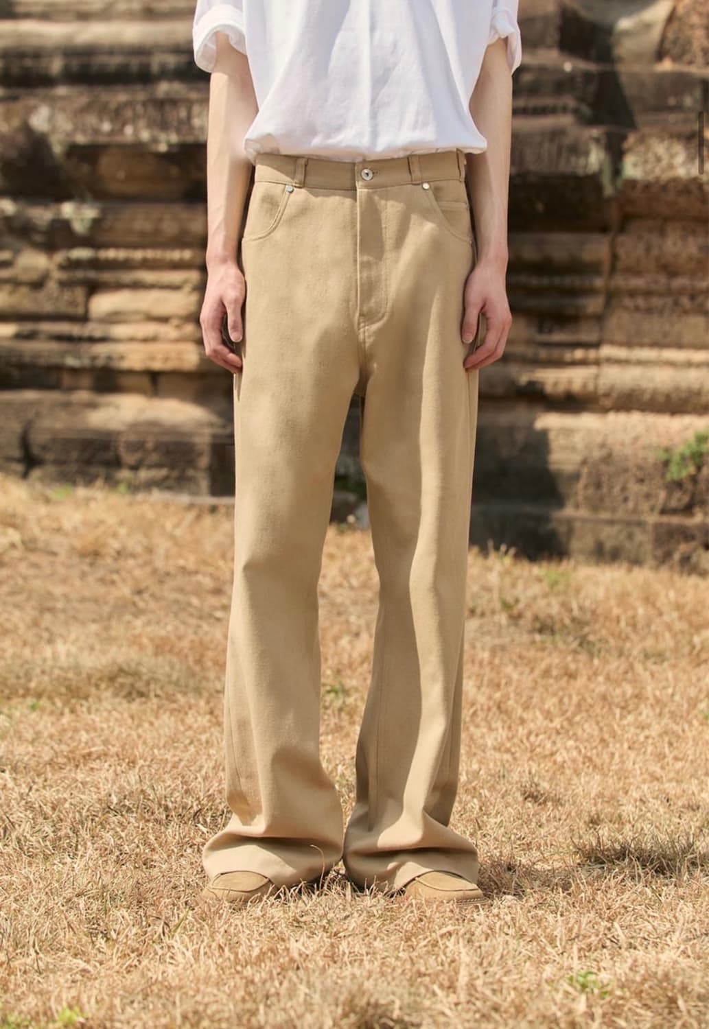 STU 플레어 코튼 팬츠 베이지 M사이즈 상품이미지1