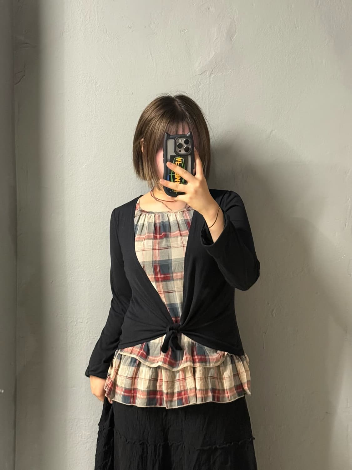 check pattern top layered cardigan 상품이미지1